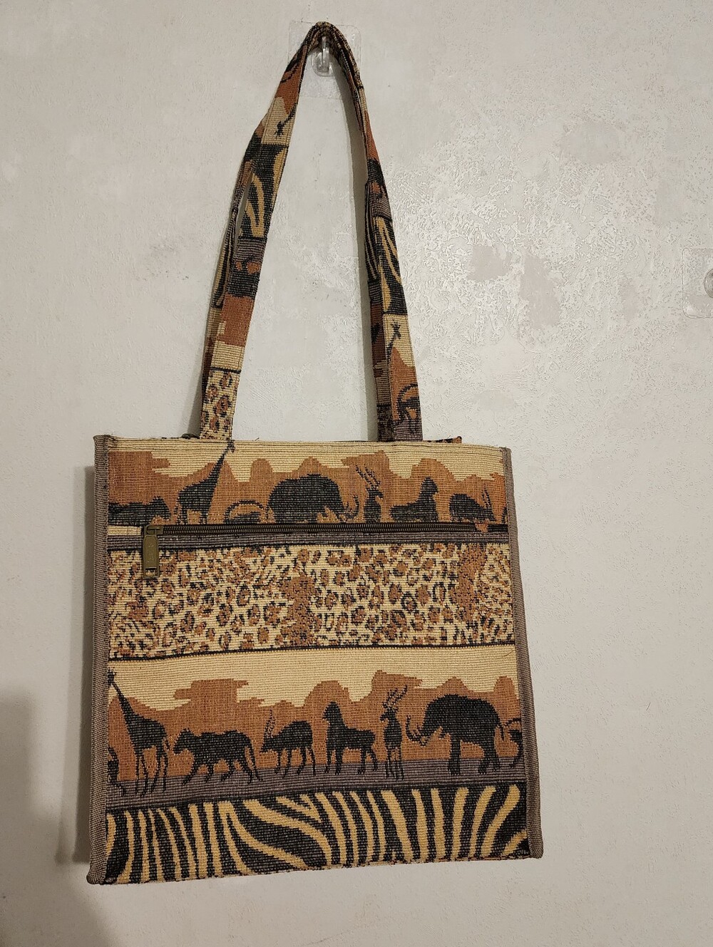 Jade African Safari Tapestry Tote Shoulder Bag With Coin Purse